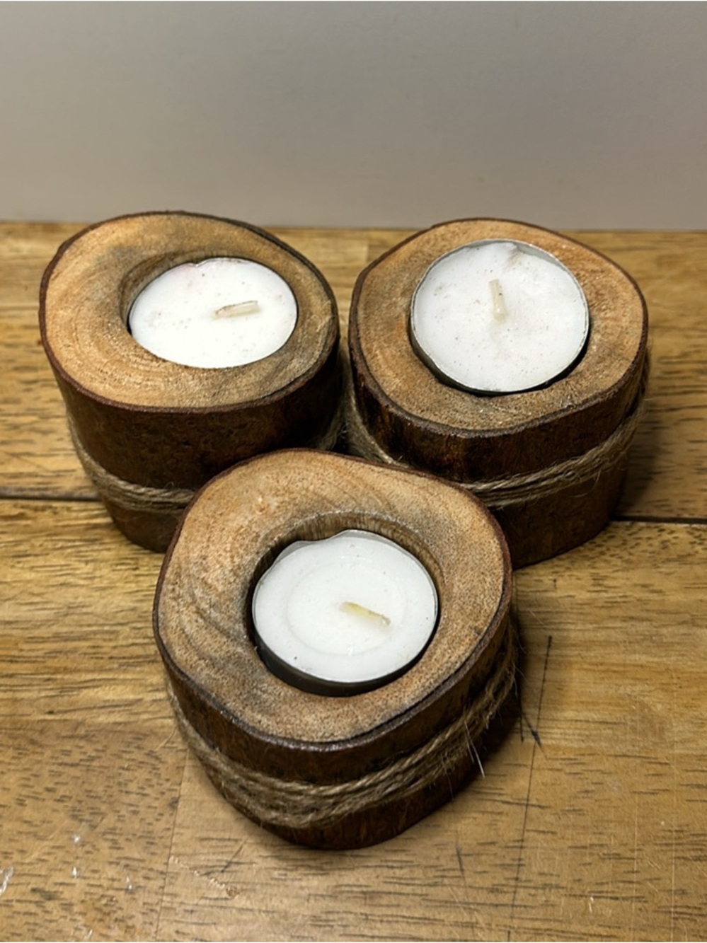 Handmade Rustic Wooden Log Tealight Candle Holders (Set of 3) – John 3:16 Carpen